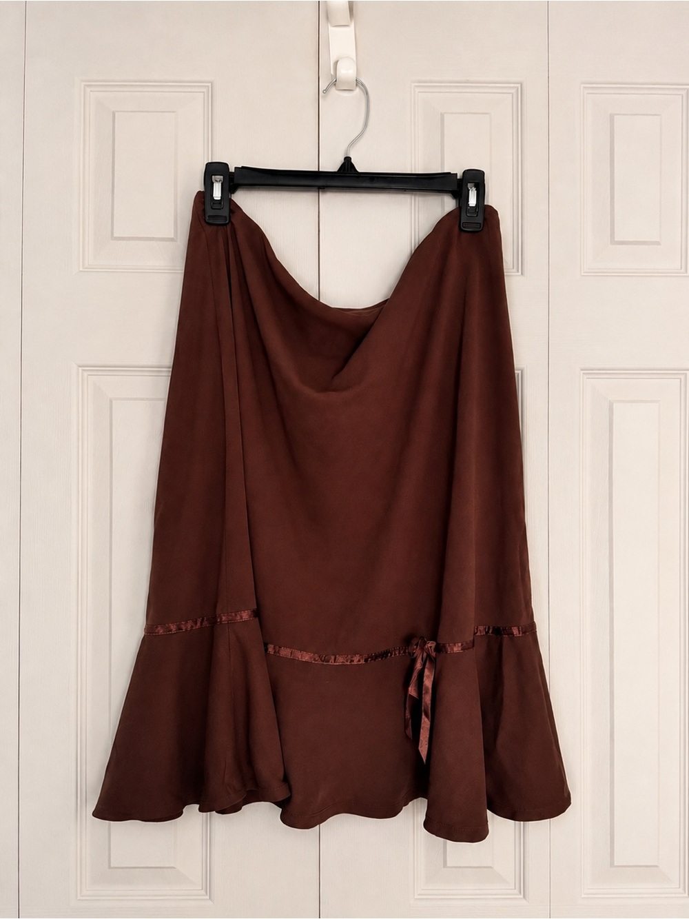Cato Chocolate Brown A-Line Skirt with Ribbon Trim